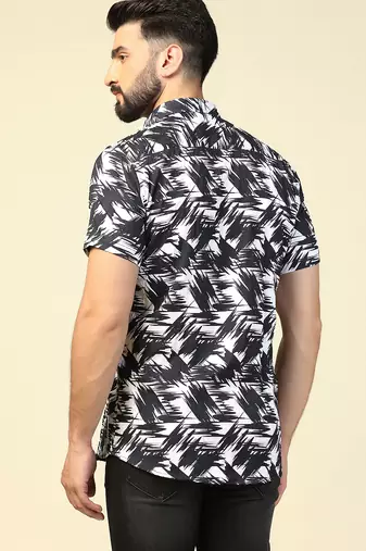 Men casual black printed shirt