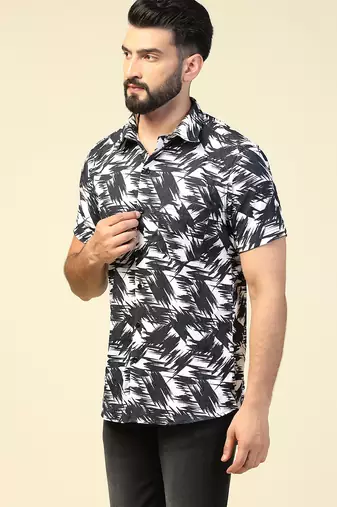 Men casual black printed shirt