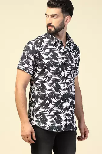 Men casual black printed shirt