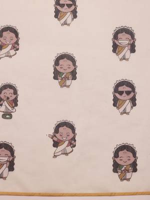 Beige printed cotton blend ethnic saree with blouse piece 5