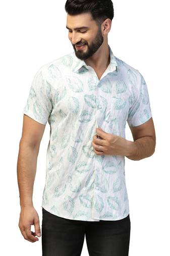 Men casual green printed shirt
