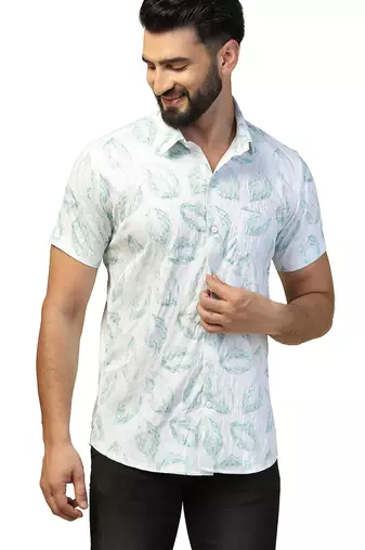 Men casual green printed shirt