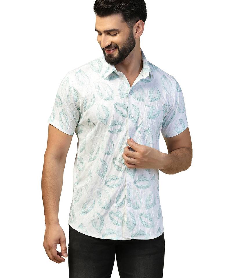 Men casual green printed shirt