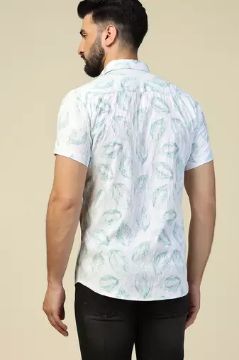 Men casual green printed shirt