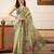 Green printed silk cotton ethnic saree with blouse piece
