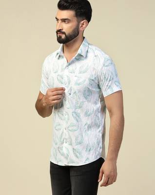Men casual green printed shirt 3