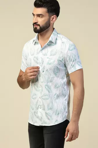 Men casual green printed shirt