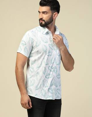Men casual green printed shirt 4