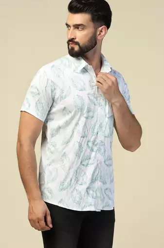 Men casual green printed shirt