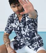 Aurora leaf printed blue half sleeves shirt