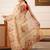 Beige printed silk cotton ethnic saree with blouse piece