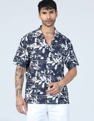 Aurora leaf printed blue half sleeves shirt 3
