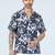 Aurora leaf printed blue half sleeves shirt