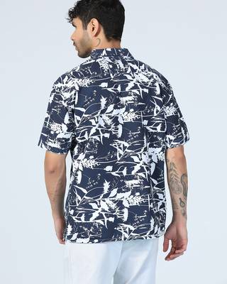 Aurora leaf printed blue half sleeves shirt 5