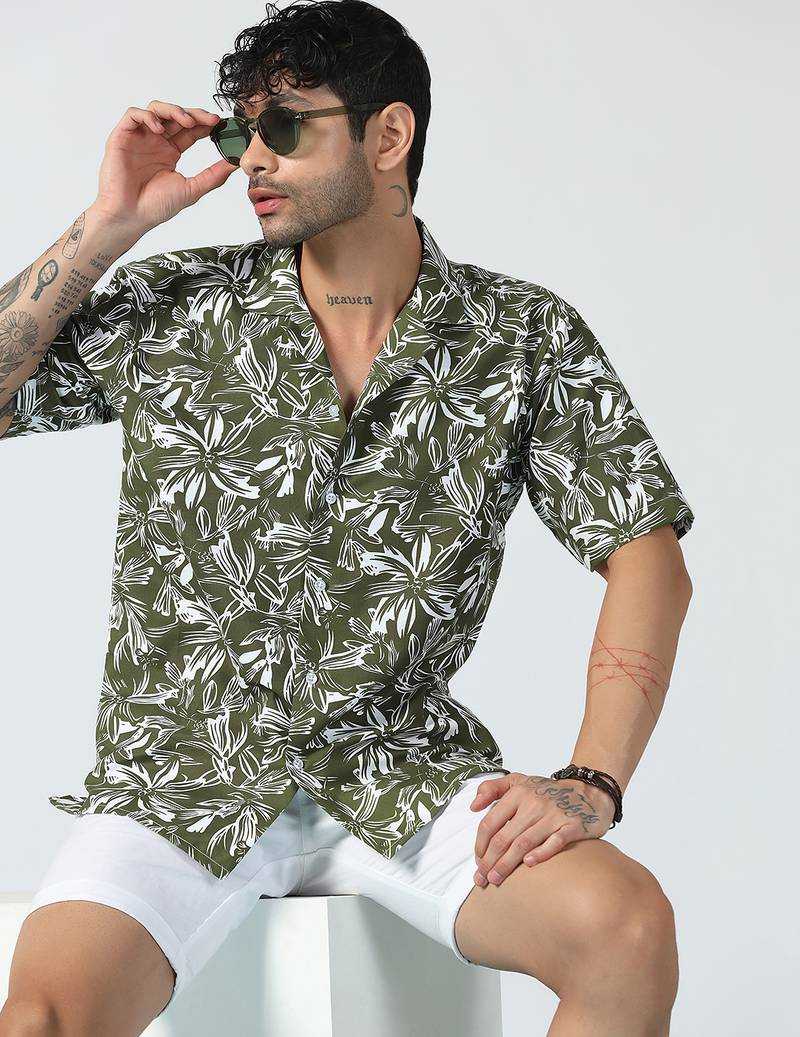 Aura leaves printed green shirt