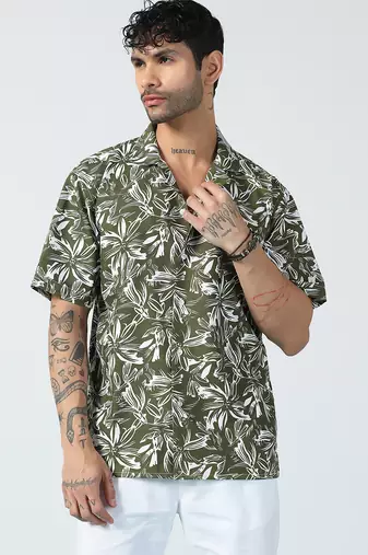 Aura leaves printed green shirt