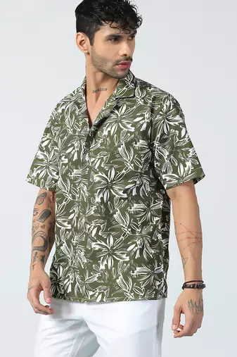 Aura leaves printed green shirt