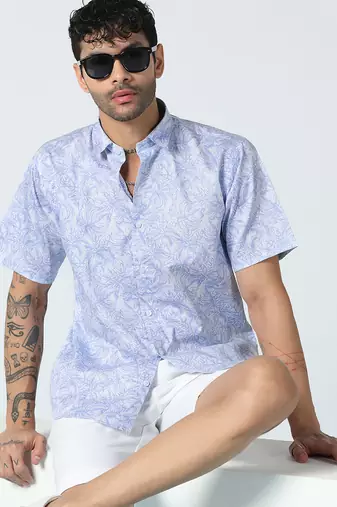 Afloat flora half sleeves blue shirt