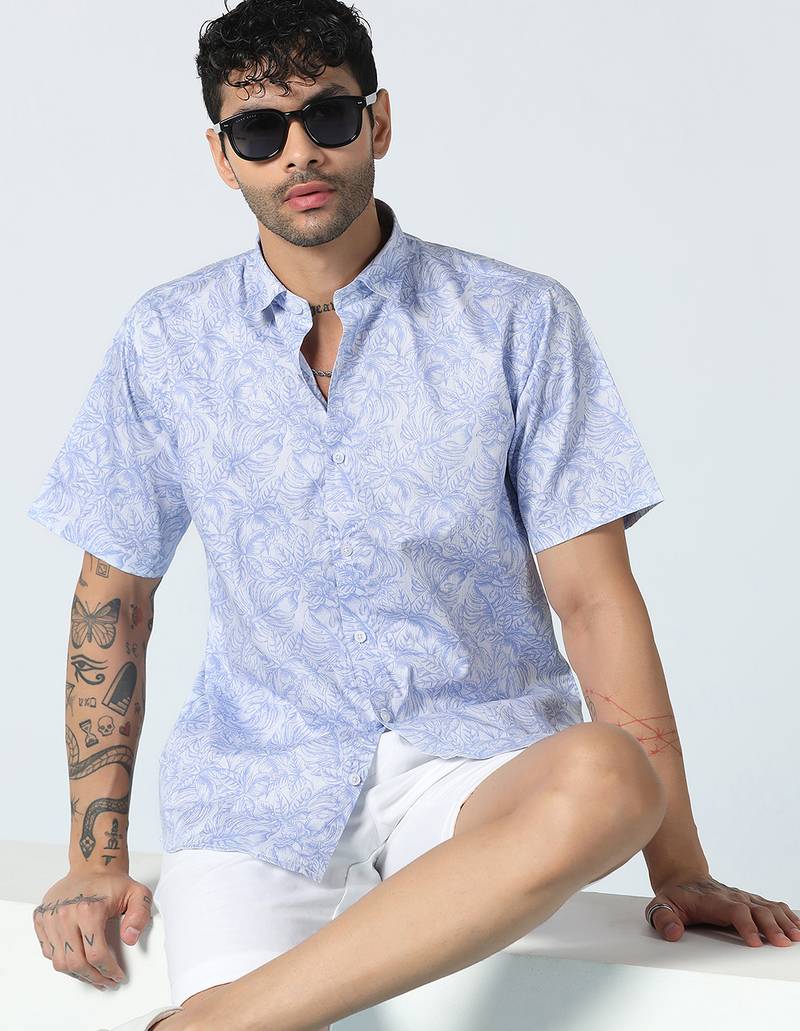 Afloat flora half sleeves blue shirt