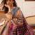 Beige printed silk cotton ethnic saree with blouse piece