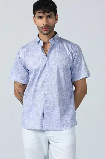 Afloat flora half sleeves blue shirt