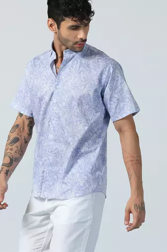 Afloat flora half sleeves blue shirt