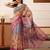Purple printed silk cotton ethnic saree with blouse piece