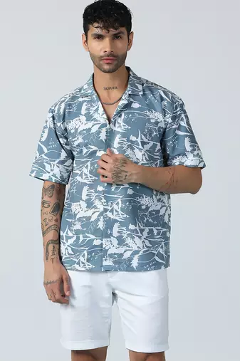 Airglow forest printed blue half sleeves shirt