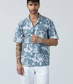Airglow forest printed blue half sleeves shirt
