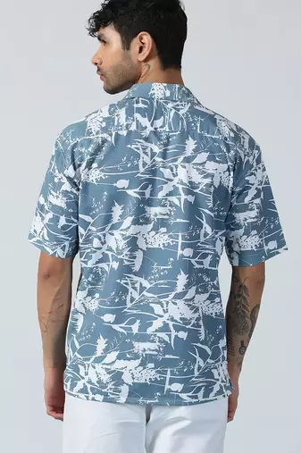 Airglow forest printed blue half sleeves shirt