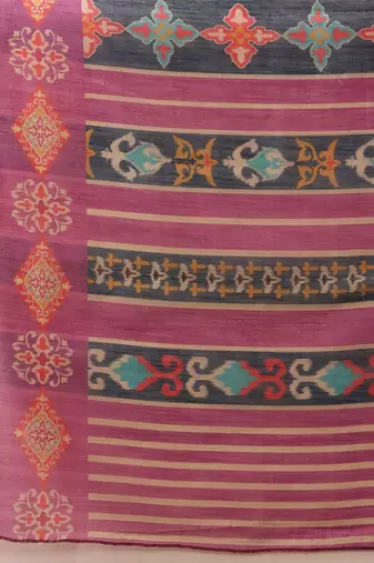 Purple printed silk cotton ethnic saree with blouse piece