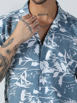 Airglow forest printed blue half sleeves shirt 5