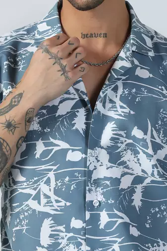 Airglow forest printed blue half sleeves shirt
