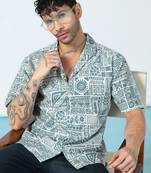Tribal printed half sleeves blue shirt