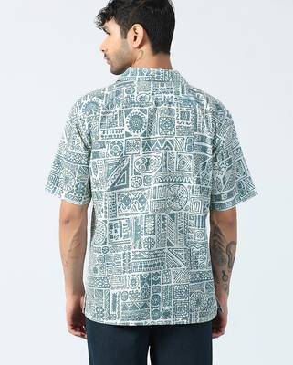 Tribal printed half sleeves blue shirt 2