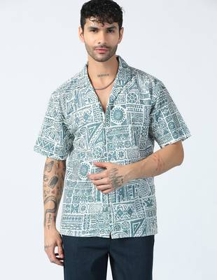 Tribal printed half sleeves blue shirt 3