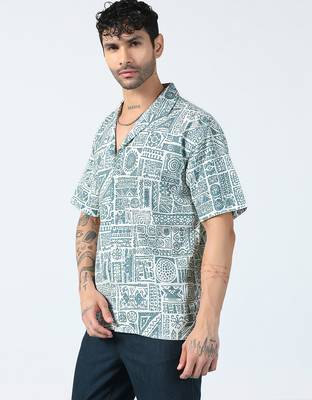 Tribal printed half sleeves blue shirt 4