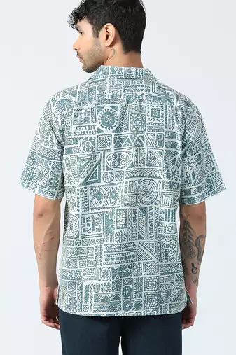 Tribal printed half sleeves blue shirt