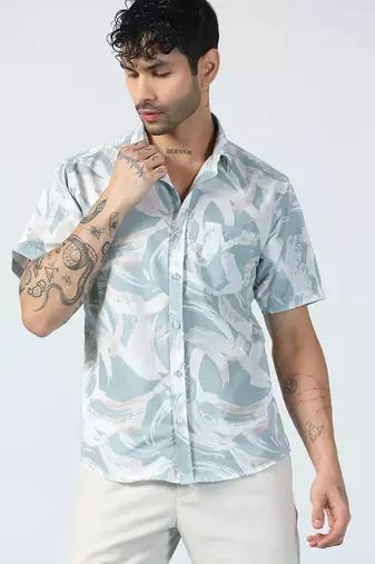 Blue brushstroke design half sleeves shirt