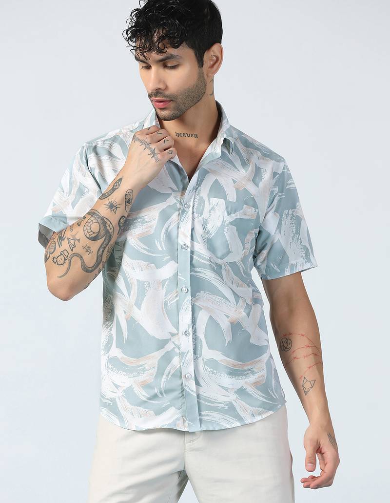 Blue brushstroke design half sleeves shirt