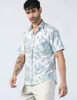 Blue brushstroke design half sleeves shirt 3
