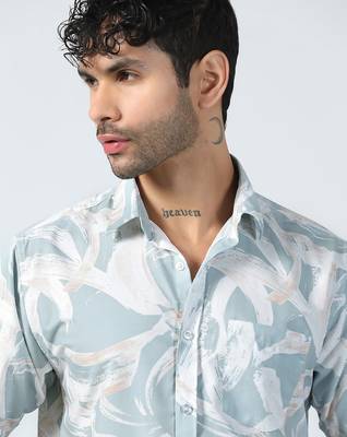 Blue brushstroke design half sleeves shirt 5