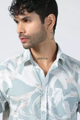 Blue brushstroke design half sleeves shirt
