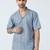 Ocean wave pattern half sleeves blue shirt