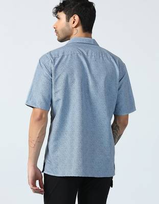 Ocean wave pattern half sleeves blue shirt 4