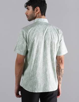 Tropical leaf printed green shirt 2