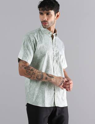 Tropical leaf printed green shirt 3