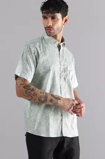 Tropical leaf printed green shirt