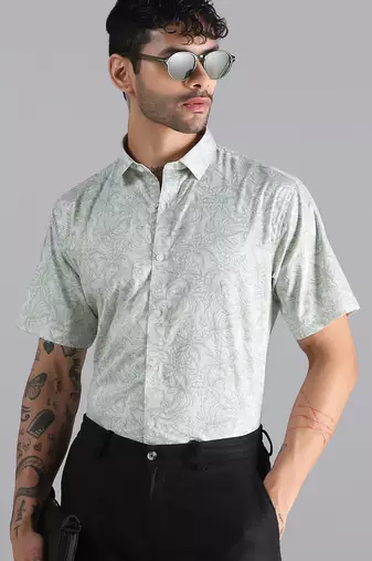 Tropical leaf printed green shirt