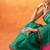 Green printed cotton blend ethnic saree with blouse piece